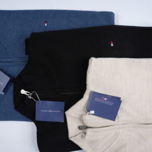 pack de 3 tricots tommy demi zip 100 % coton ref tc0v69 ( bleu marine + noir + beige )