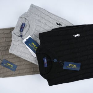 pack 3 pulls ralph col rond en coton 100% ref rd91l03 ( gris + noir + beige foncé )