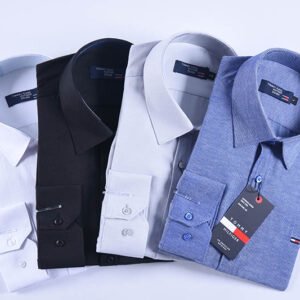 pack de 4 chemises tommy oxford coton piqué ref pck07810( bleu roi + blanche + gris clair + noir )